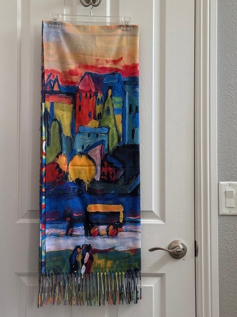 Impressionist Scarf Wrap Fringed 28"x70" Watercolor "Buildings" Parisian NWT